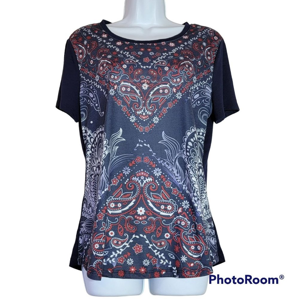 Kim Rogers Women's Medium Red, White & Blue Bandana / Americana Knit Tee